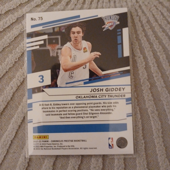 21-22 Panini Prestige Chronicles Josh Giddey ROOKIE RC Oklahoma City Thunder #75 - Picture 4 of 4